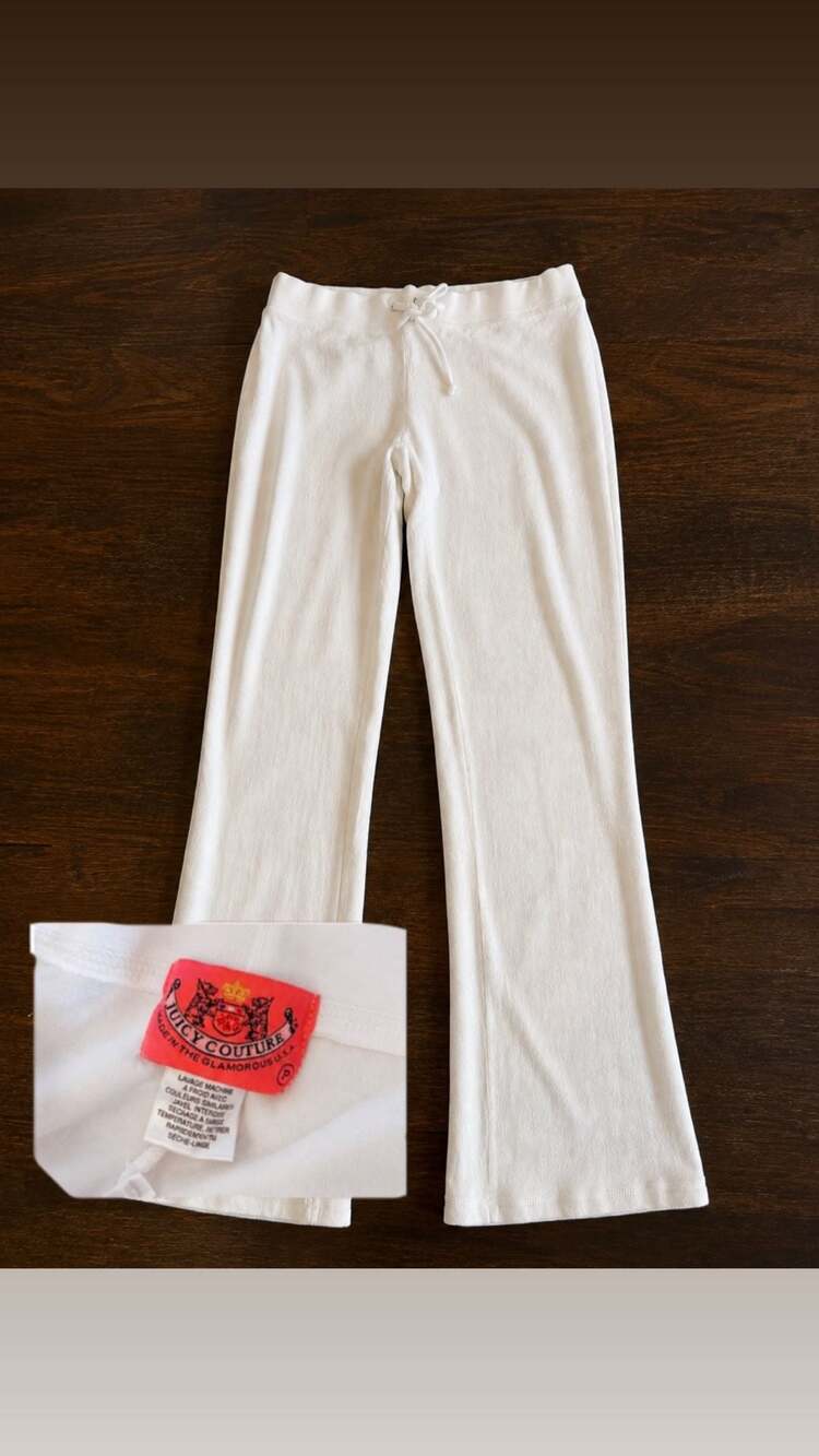 VINTAGE JUICY COUTURE PANTS White Velour Drawstring Flare Pants